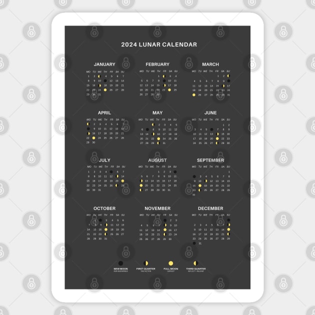 2024 Lunar Calendar, Dark Moon Phase Calendar Sticker by mystikwhale